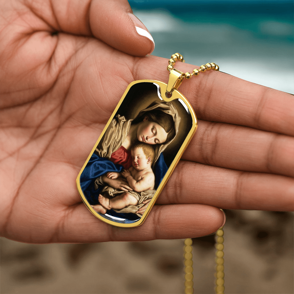 Madonna & Child Graphic Dog Tag Necklace