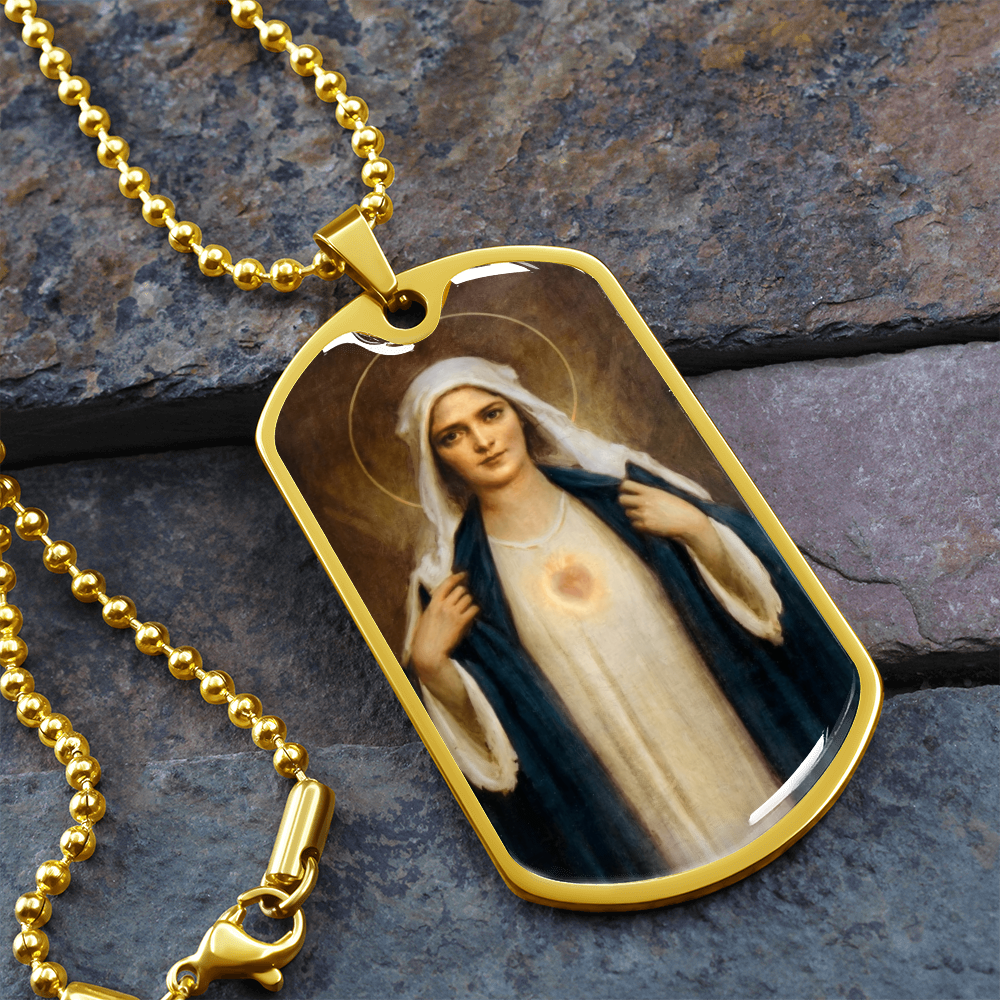 Immaculate Heart of the Virgin Mary Dog Tag Necklace