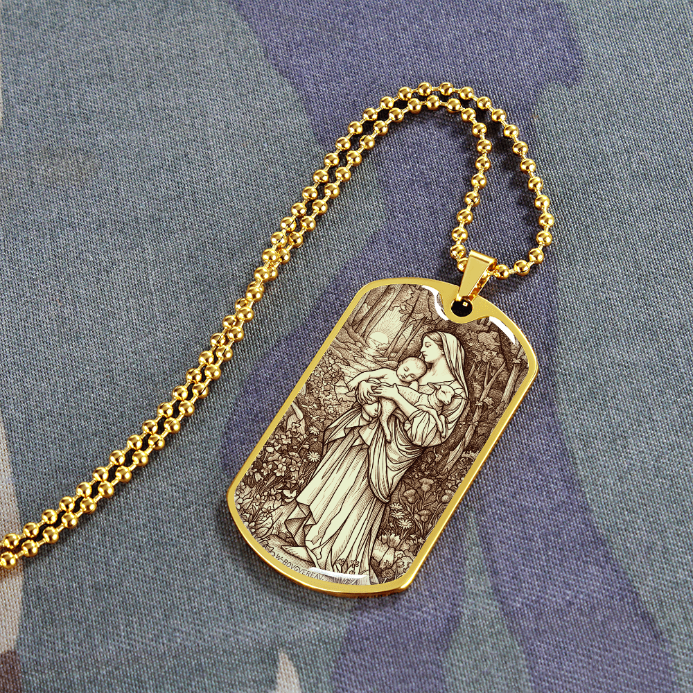L'Innocence Mother Mary and the Child Jesus Vintage Dog Tag Necklace
