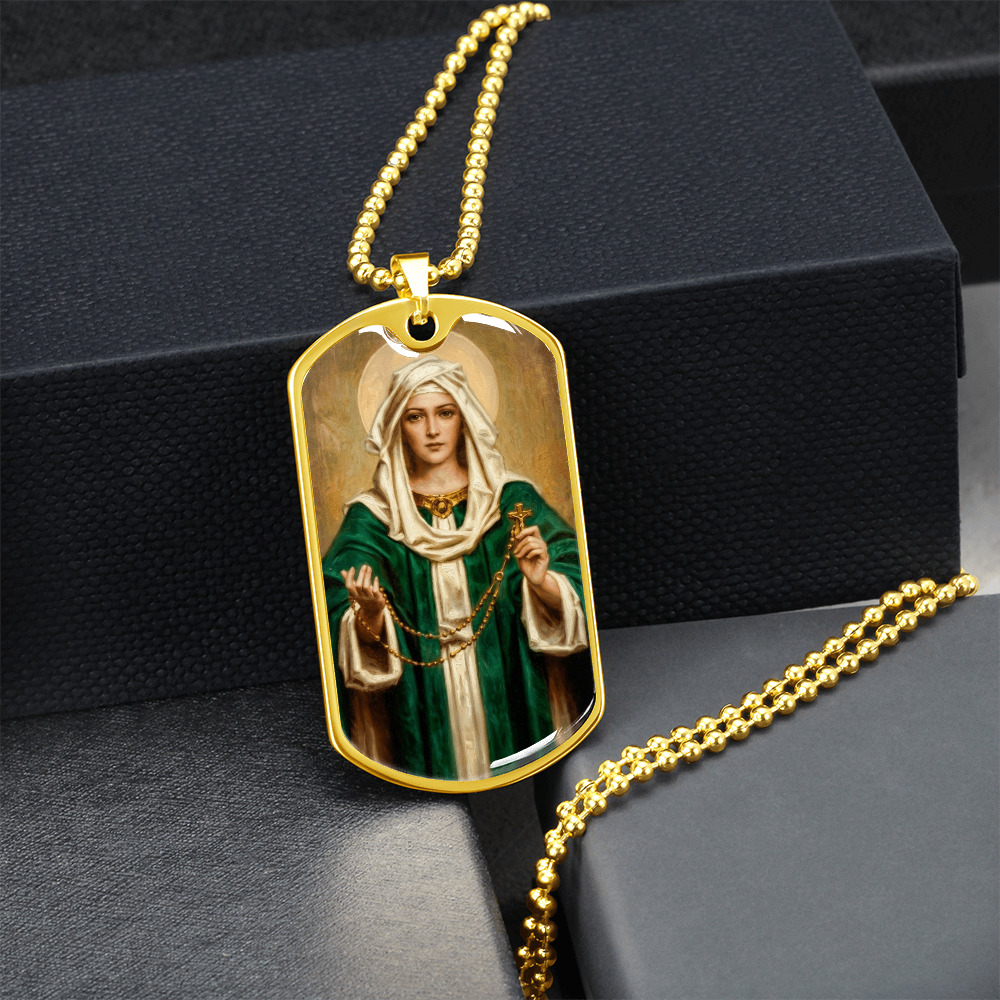 Our Lady of the Rosary by Thomas Chambers Dog Tag Necklace