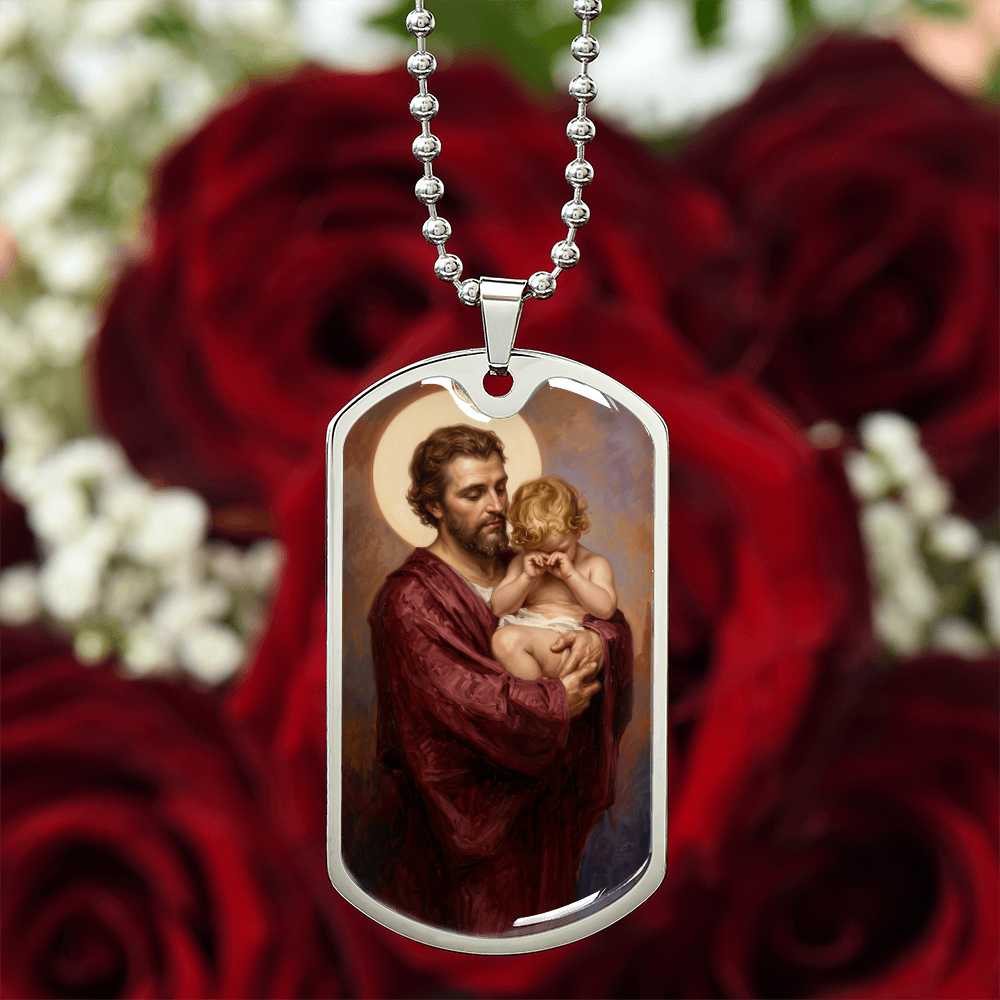 St. Joseph and the Crying Jesus Dog Tag Necklace