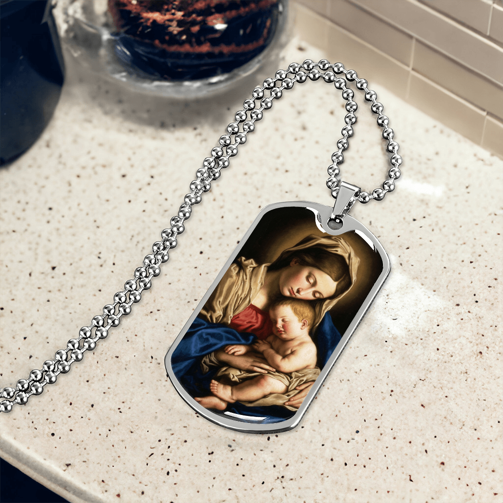 Madonna & Child Graphic Dog Tag Necklace