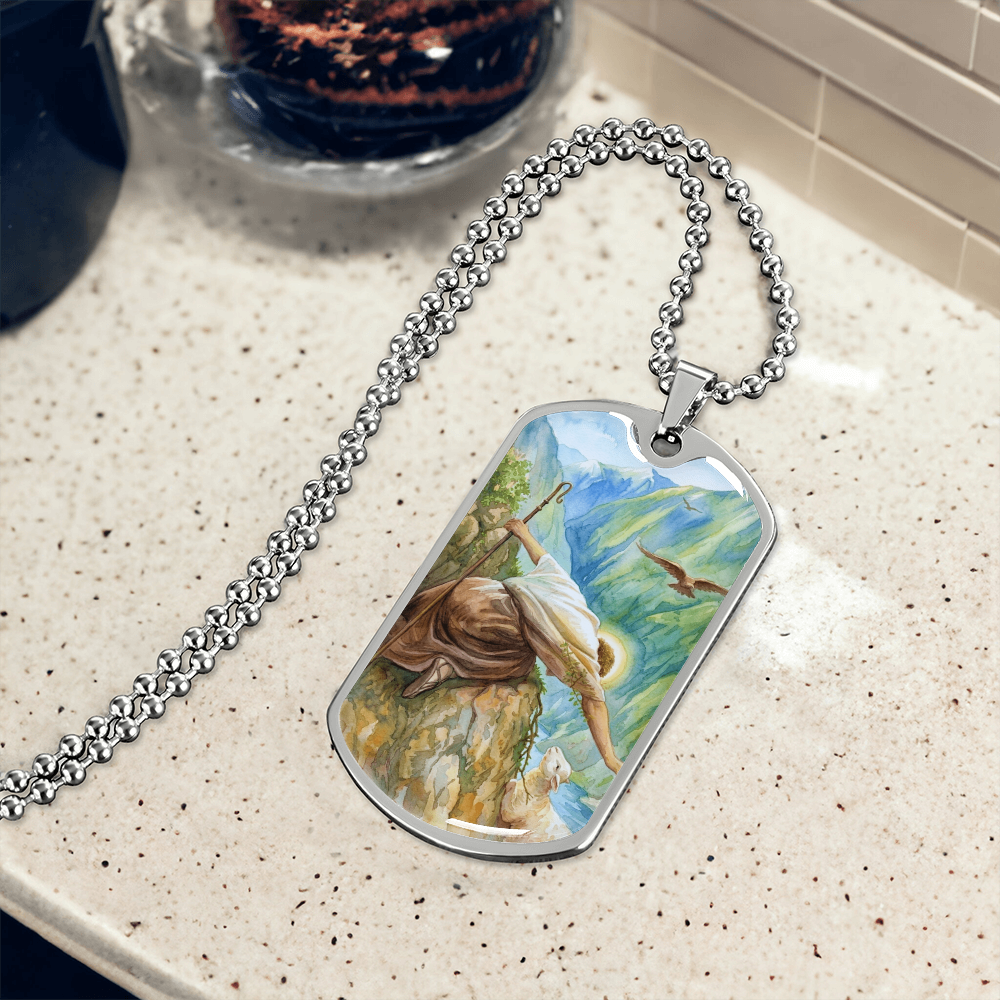 Jesus Christ and The Lost Sheep Dog Tag Necklace