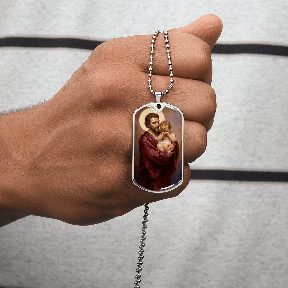 St. Joseph and the Crying Jesus Dog Tag Necklace