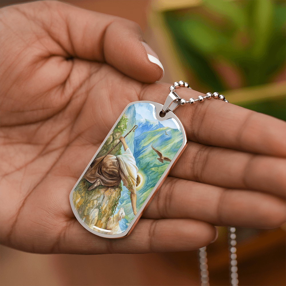 Jesus Christ and The Lost Sheep Dog Tag Necklace