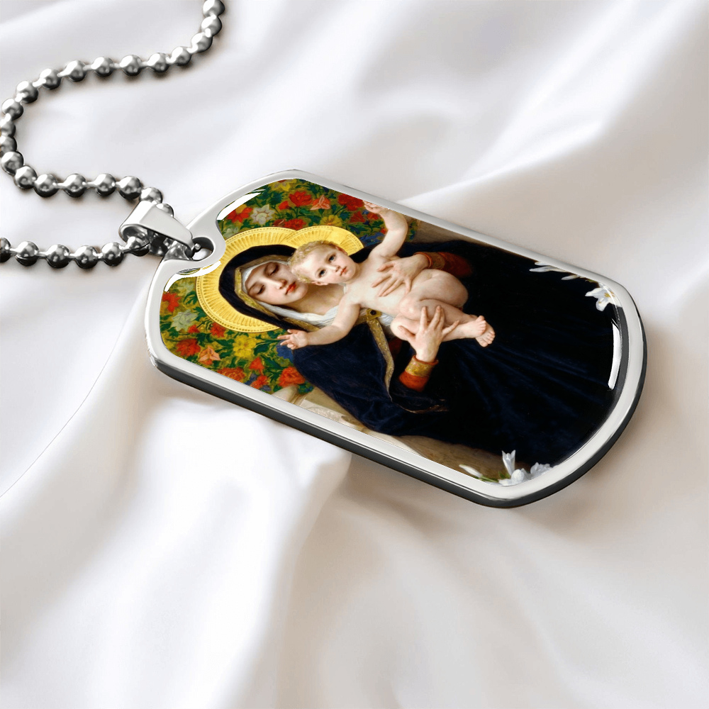 Madonna of the Lilies by Bouguereau Dog Tag Necklace