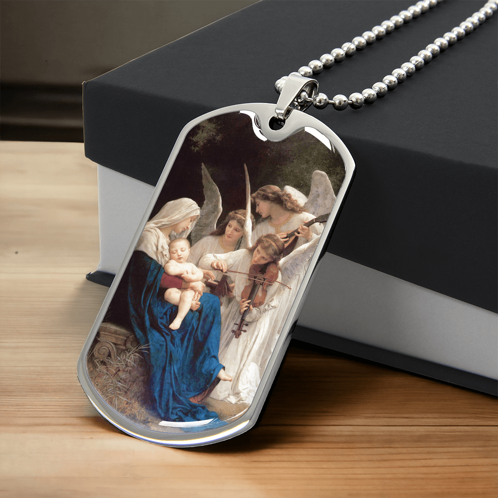 Mary the Virgin with the Angels Dog Tag Necklace
