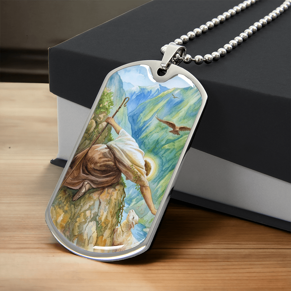 Jesus Christ and The Lost Sheep Dog Tag Necklace
