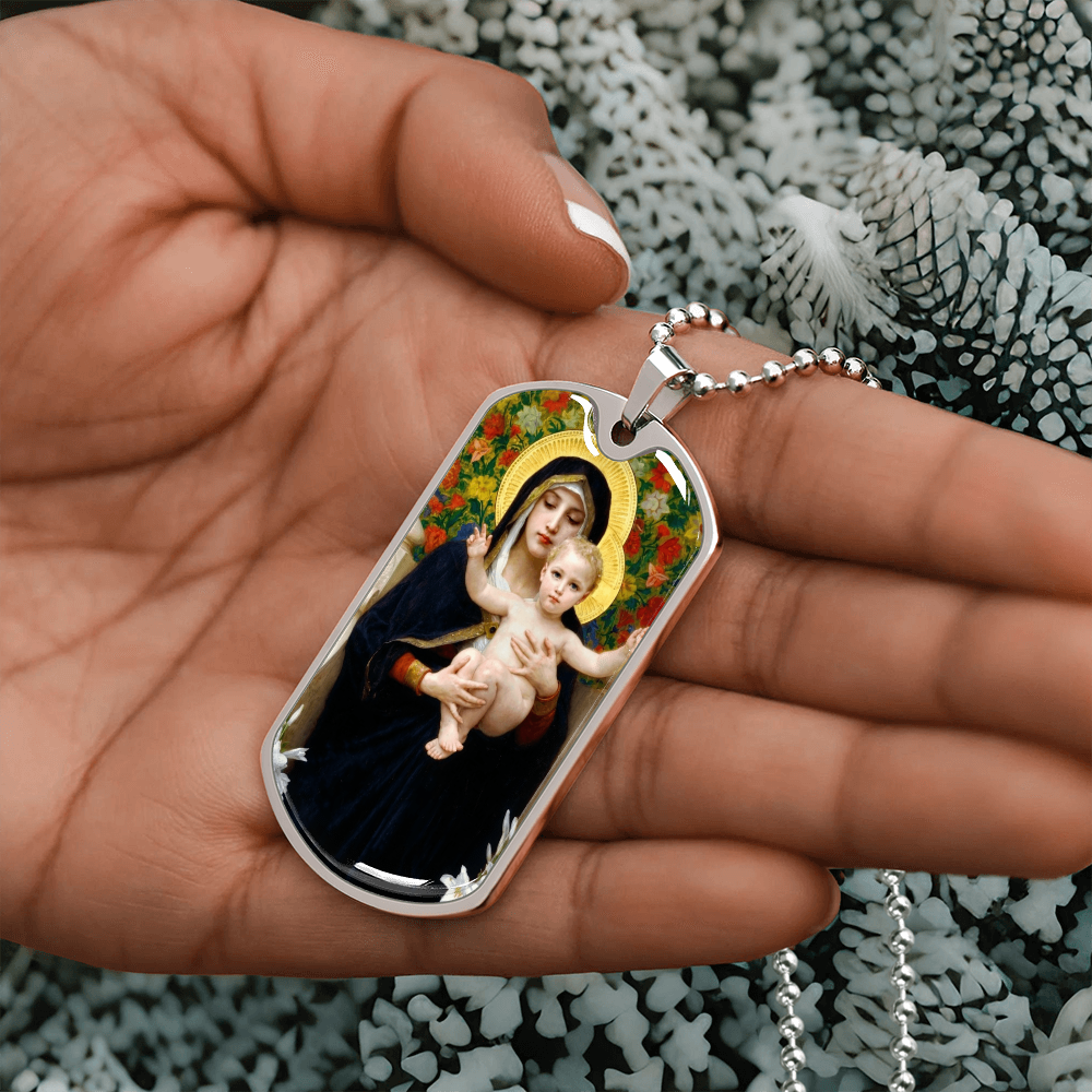 Madonna of the Lilies by Bouguereau Dog Tag Necklace