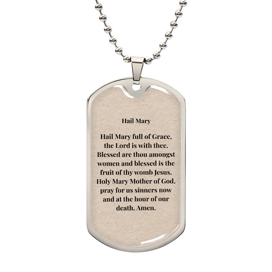 Hail Mary Personalized Dog Tag Necklace (Stainless Steel or 18K Gold Finish)