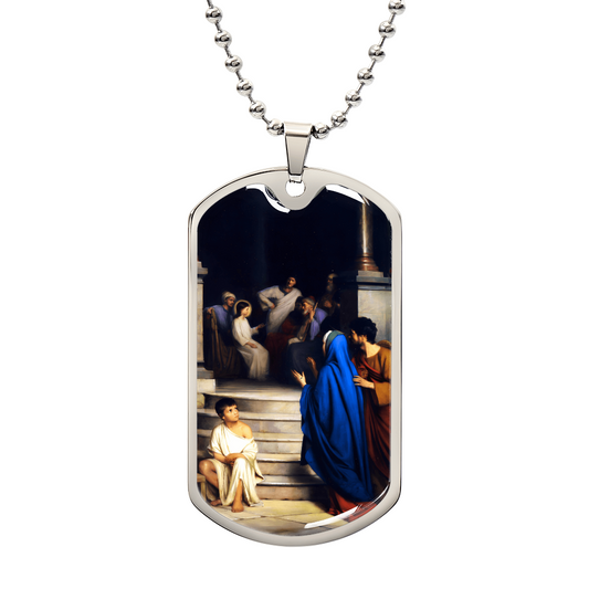 Jesus in the Temple Personalized Dog Tag Necklace (Stainless Steel or 18K Gold Finish)