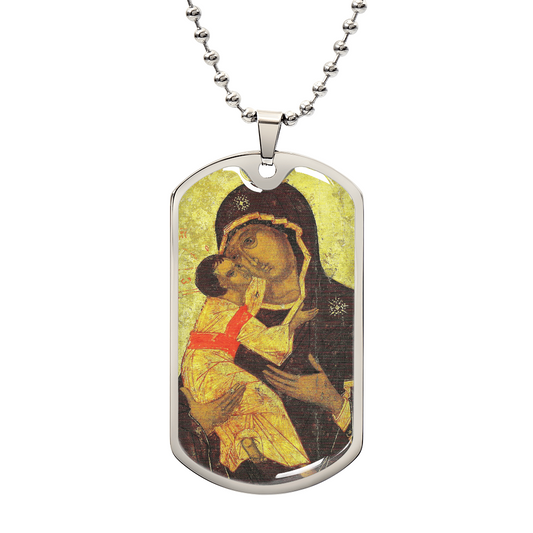 Theotokos of Vladimir Personalized Dog Tag Necklace (Stainless Steel or 18K Gold Finish)