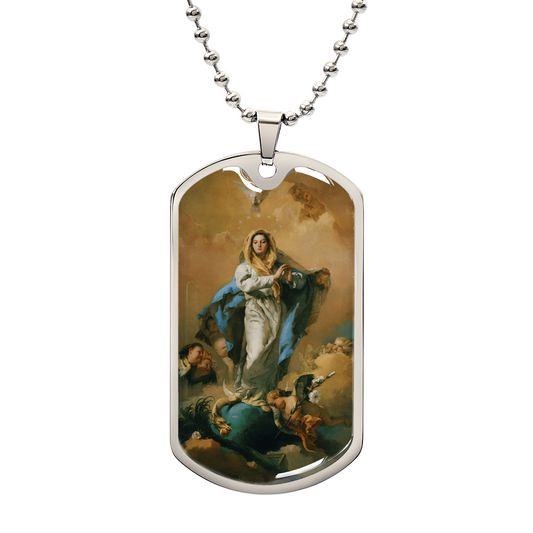 Immaculate Conception by Tieopolo Personalized Dog Tag Necklace (Stainless Steel or 18K Gold Finish)