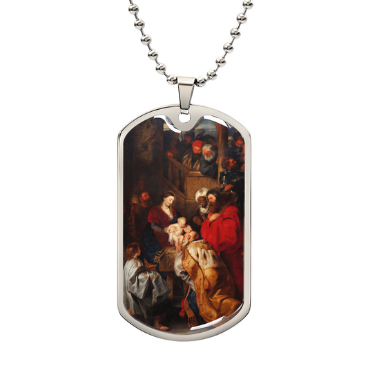 Adoration of the Magi by Rubens Personalized Dog Tag Necklace (Stainless Steel or 18K Gold Finish)