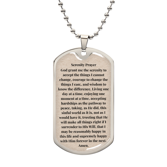 Serenity Prayer Personalized Dog Tag Necklace (Stainless Steel or 18K Gold Finish)