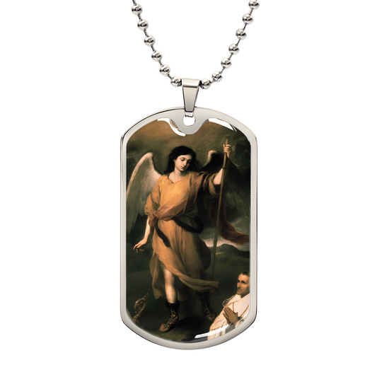 Archangel Raphael Personalized Dog Tag Necklace (Stainless Steel or 18K Gold Finish)