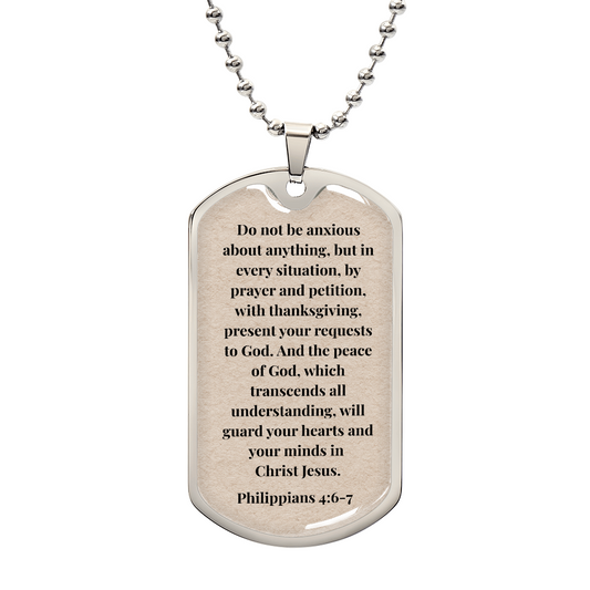 Philippians 4:6-7 Personalized Dog Tag Necklace (Stainless Steel or 18K Gold Finish)