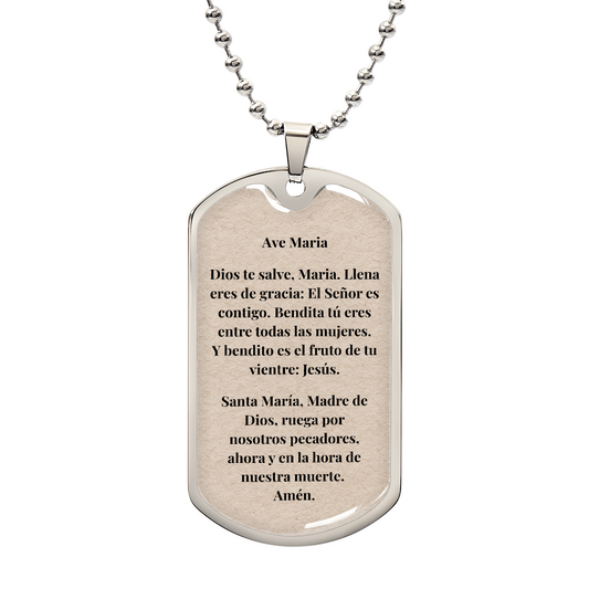 Ave Maria Personalized Dog Tag Necklace (Stainless Steel or 18K Gold Finish)