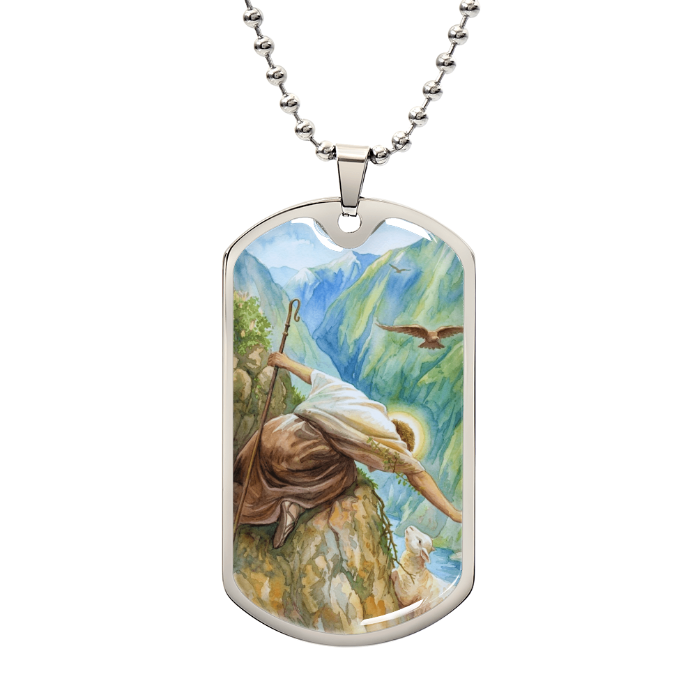 Jesus Christ and The Lost Sheep Dog Tag Necklace