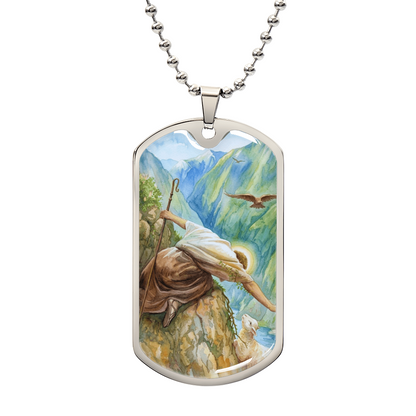 Jesus Christ and The Lost Sheep Dog Tag Necklace