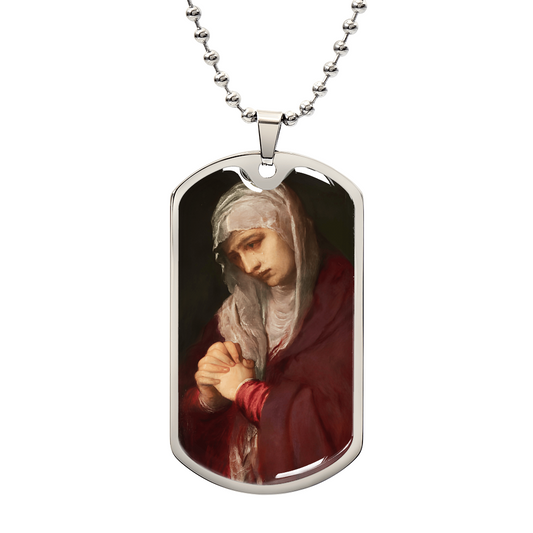 Mater Dolorosa Personalized Dog Tag Necklace (Stainless Steel or 18K Gold Finish)