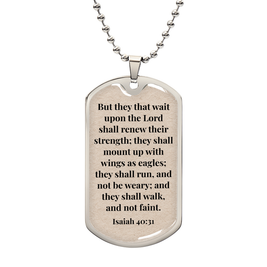 Isaiah 40:31 Personalized Back-Engraved Dog Tag Necklace (Polished Stainless Steel or 18K Gold Finish)