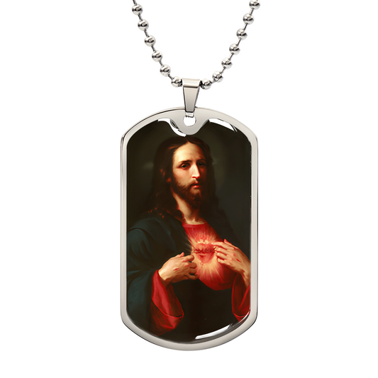 Sacred Heart by Ponce Personalized Dog Tag Necklace (Stainless Steel or 18K Gold Finish)