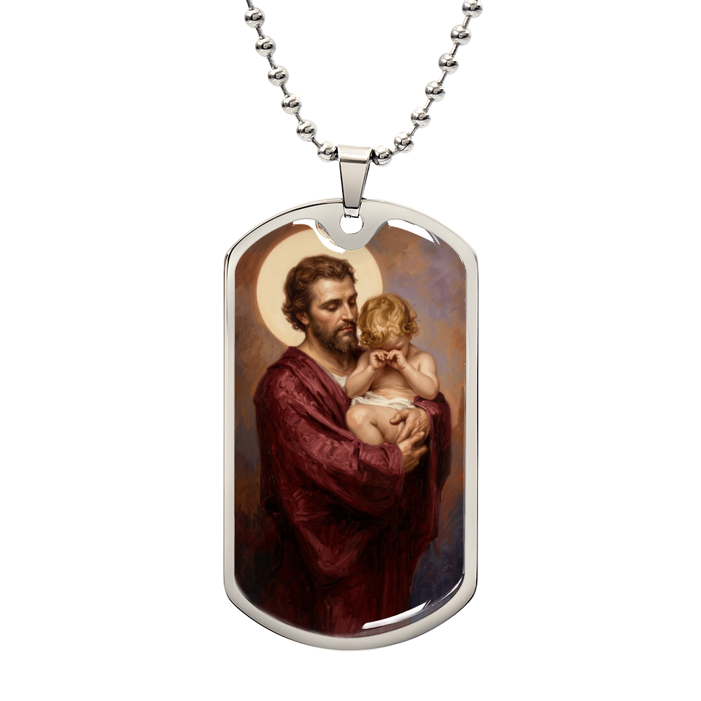 St. Joseph and the Crying Jesus Dog Tag Necklace