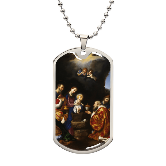 Adoration of the Magi by Dolci Personalized Dog Tag Necklace (Stainless Steel or 18K Gold Finish)
