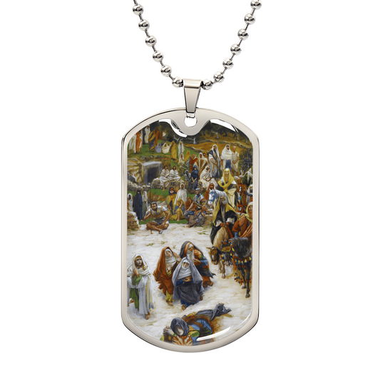 Our Lady at tthe Cross Personalized Dog Tag Necklace (Stainless Steel or 18K Gold Finish)