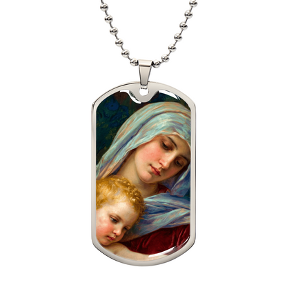 The Virgin Mary and the Child Jesus Personalized Dog Tag Necklace (Stainless Steel or 18K Gold Finish)