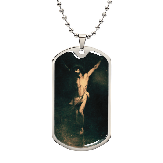 Crucifixion Personalized Dog Tag Necklace (Stainless Steel or 18K Gold Finish)