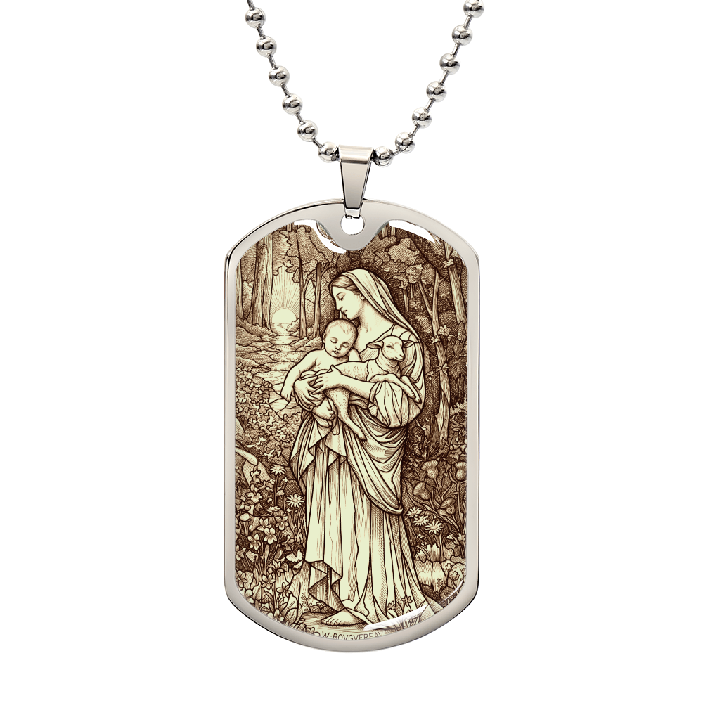 L'Innocence Mother Mary and the Child Jesus Vintage Dog Tag Necklace