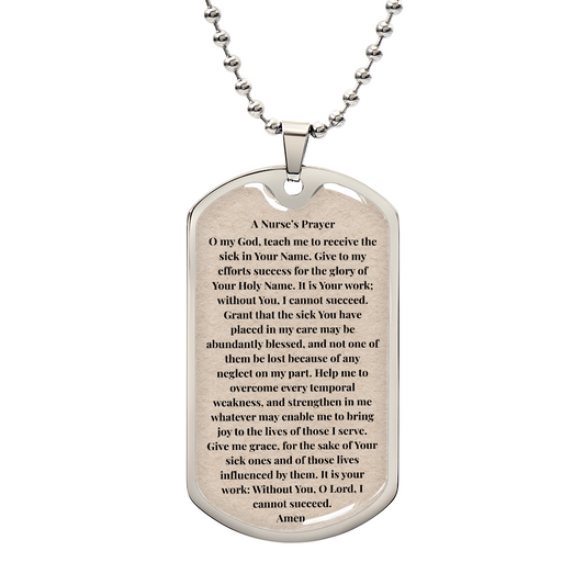 A Nurse's Prayer Personalized Dog Tag Necklace (Stainless Steel or 18K Gold Finish)