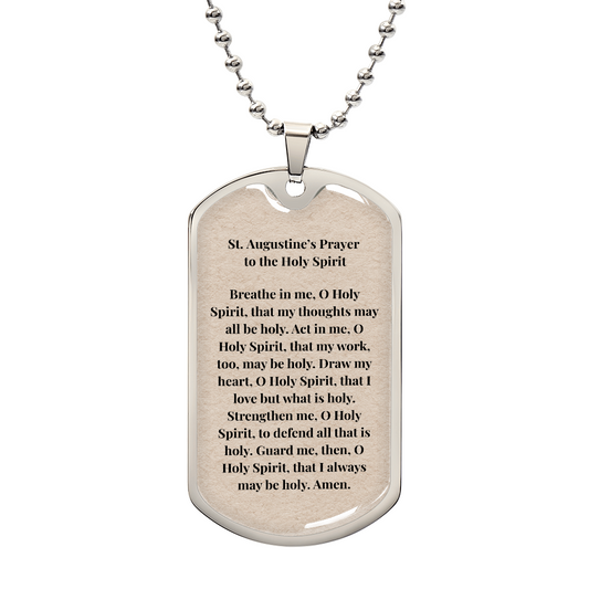 St. Augustine's Prayer to the Holy Spirit Personalized Dog Tag Necklace (Stainless Steel or 18K Gold Finish)