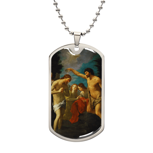 Baptism of Christ Personalized Dog Tag Necklace (Stainless Steel or 18K Gold Finish)