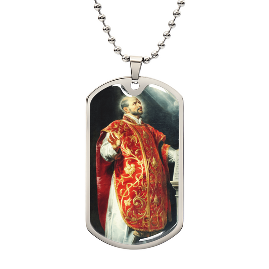 St. Ignatius of Loyola Personalized Dog Tag Necklace (Stainless Steel or 18K Gold Finish)
