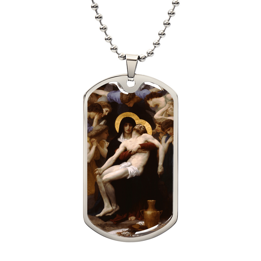 Pieta Personalized Dog Tag Necklace (Stainless Steel or 18K Gold Finish)
