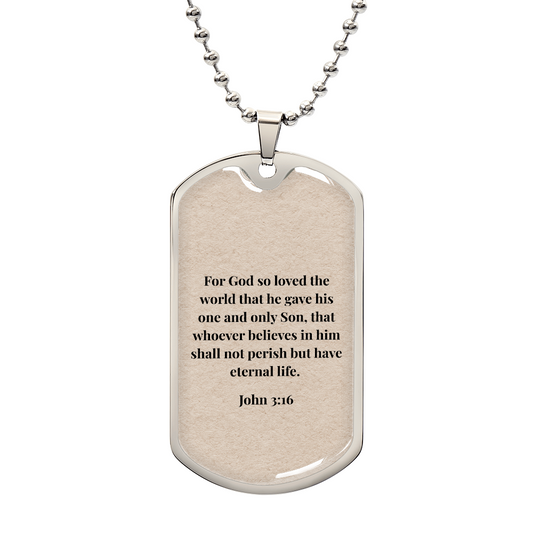 John 3:16 Bible Verse Personalized Dog Tag Necklace (Stainless Steel or 18K Gold Finish)