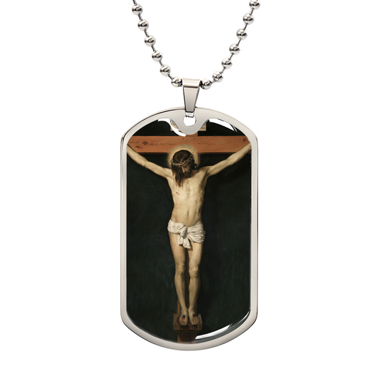 Christ on the Cross Dog Personalized Dog Tag Necklace (Stainless Steel or 18K Gold Finish)