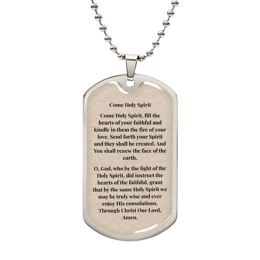 Come Holy Spirit Personalized Dog Tag Necklace (Stainless Steel or 18K Gold Finish)