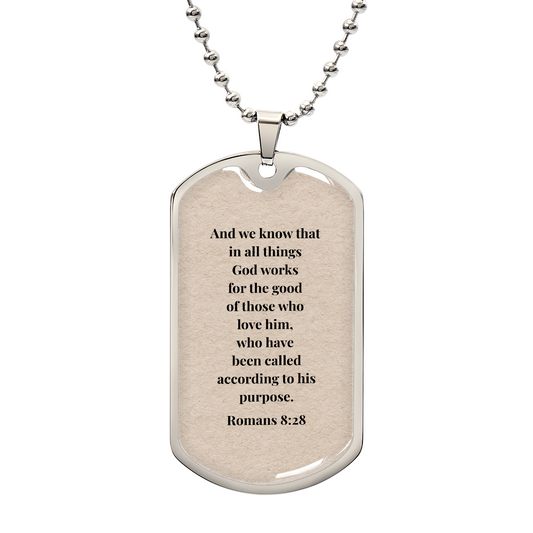 Psalm 8:28 Personalized Dog Tag Necklace (Stainless Steel or 18K Gold Finish)