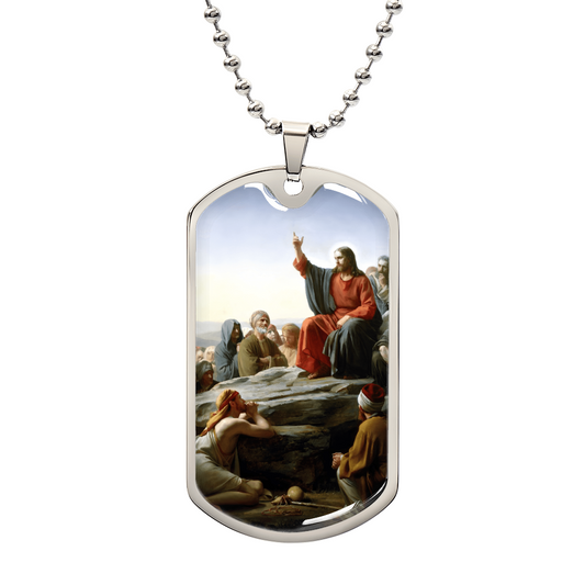 Sermon on the Mount Personalized Dog Tag Necklace (Stainless Steel or 18K Gold Finish)