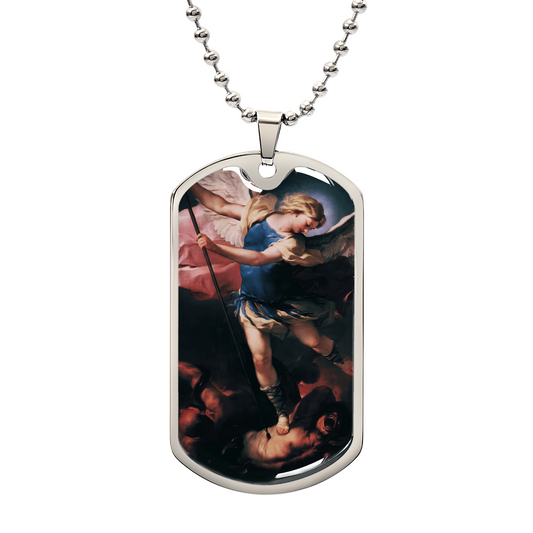 St. Michael the Archangel Personalized Dog Tag Necklace (Stainless Steel or 18K Gold Finish)