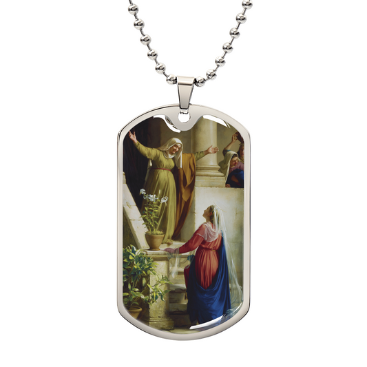 The Meeting of Mary and Elizabeth Personalized Dog Tag Necklace (Stainless Steel or 18K Gold Finish)