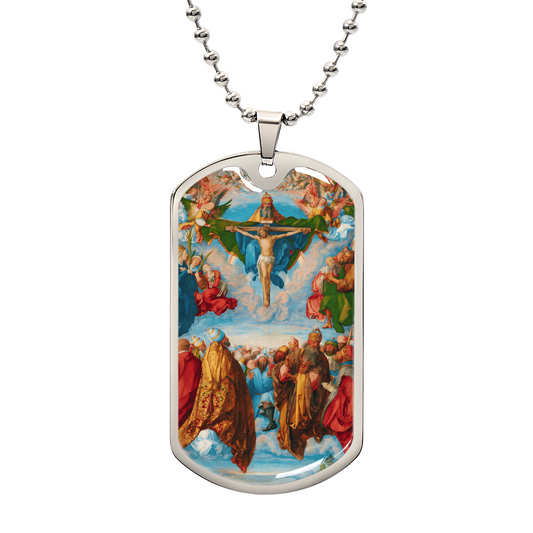 Adoration of the Trinity Personalized Dog Tag Necklace (Stainless Steel or 18K Gold Finish)