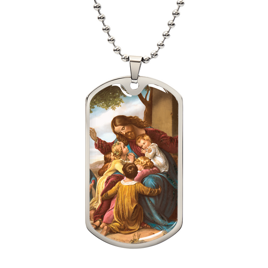 Let the Children Come to Me Personalized Dog Tag Necklace (Stainless Steel or 18K Gold Finish)