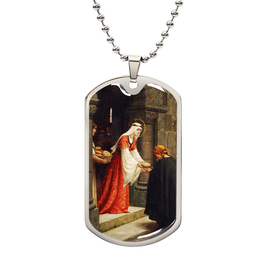 St. Elizabeth of Hungary Personalized Dog Tag Necklace (Stainless Steel or 18K Gold Finish)