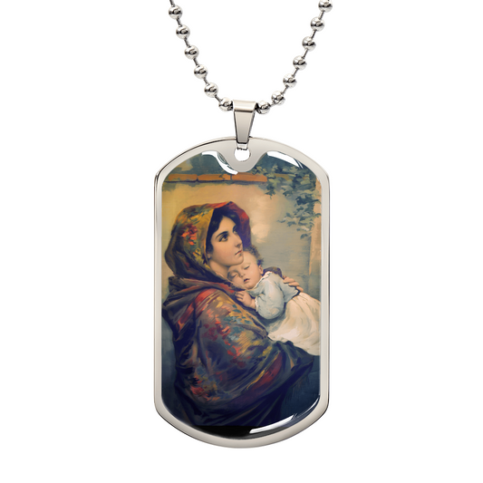 Madonna of the Streets Vintage Personalized Dog Tag Necklace (Stainless Steel or 18K Gold Finish)