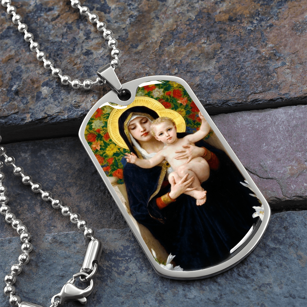 Madonna of the Lilies by Bouguereau Dog Tag Necklace